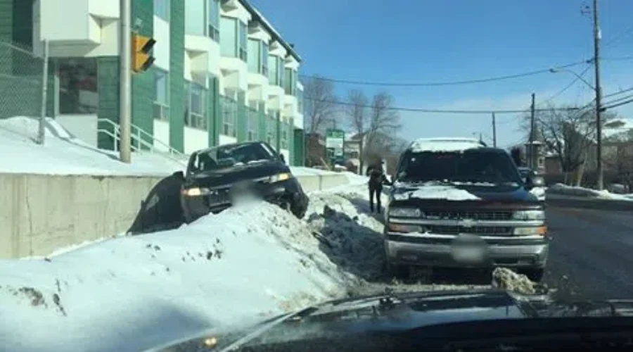 Crash Lands Vehicle In Snow Bank