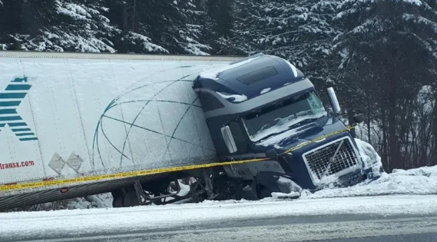 Transport Slides Into Ditch On Highway 102