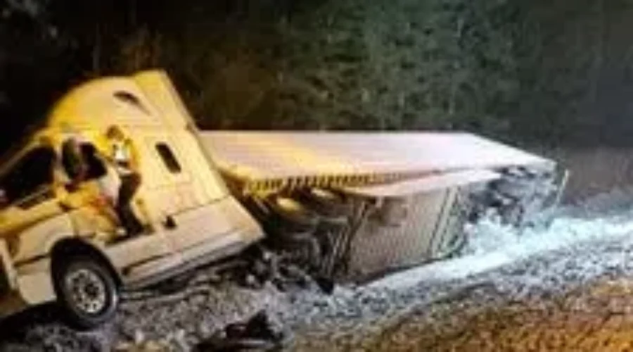 Truck In Ditch On Expressway