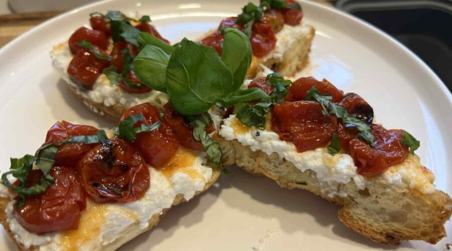 Dee-licious Dishes: Sweet Heat Ricotta Bruschetta with Roasted Tomatoes & Calabrian Chili Honey