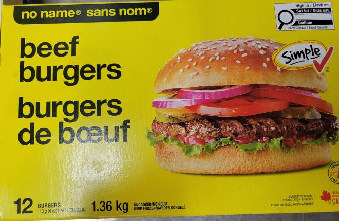 No Name beef burgers (January 2026) (Image: Health Canada)