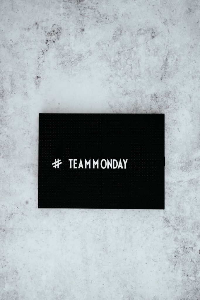 #team monday text overlay on black background
