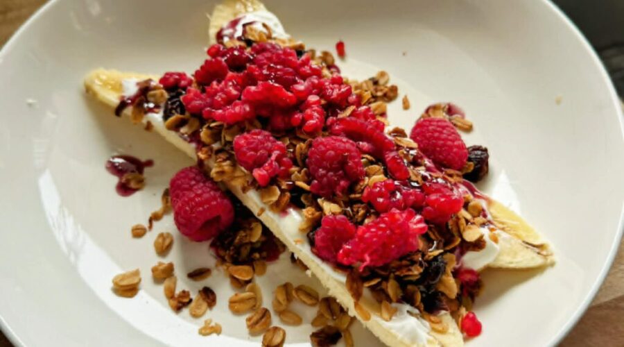 Banana split for breakfast? Absolutely – with a homemade orange‑zest granola recipe included, too.
