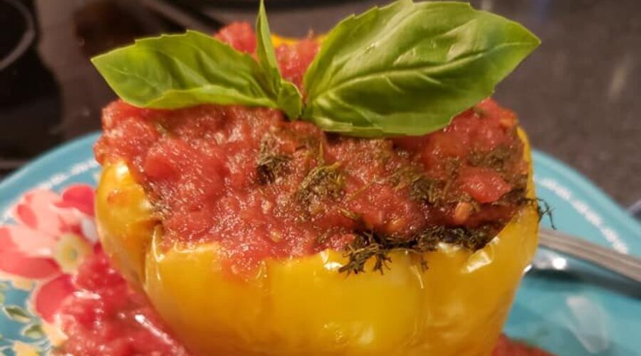 Dilly ground chicken stuffed peppers with a little zip!