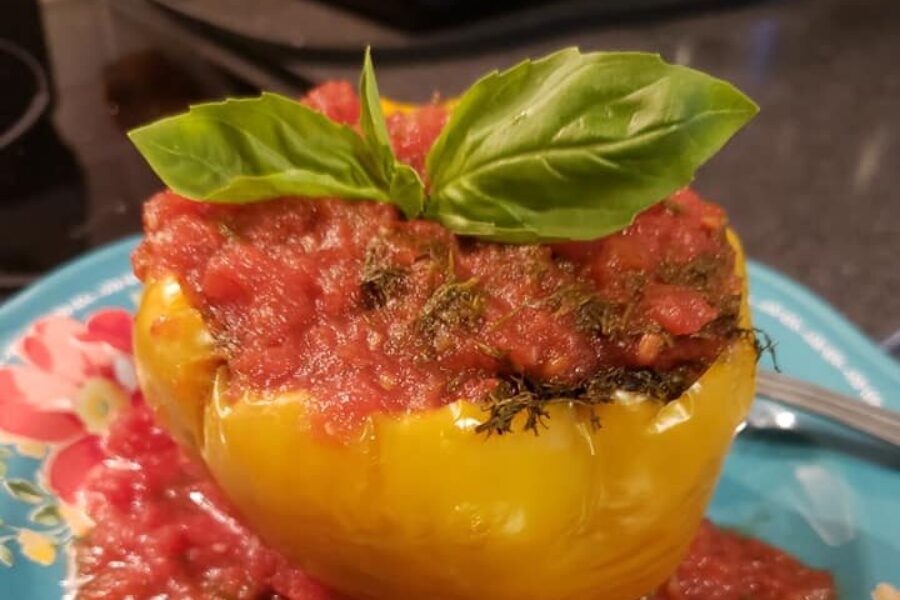 Dilly ground chicken stuffed peppers with a little zip!