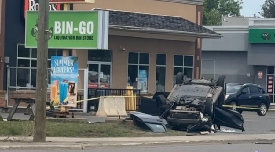 Vehicle overturns at James & Frederica